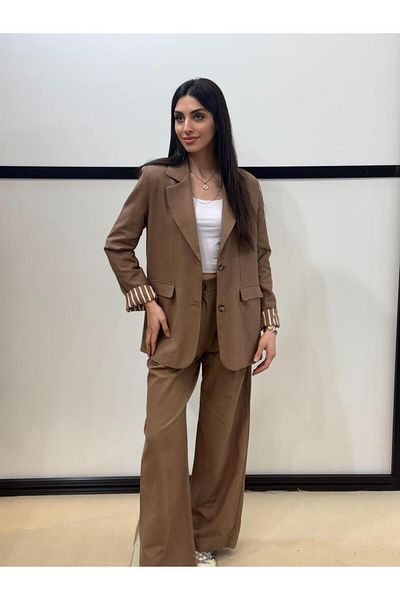 EGZOTİK ASORTİK Lining Striped Oversize Jacket Trousers Set