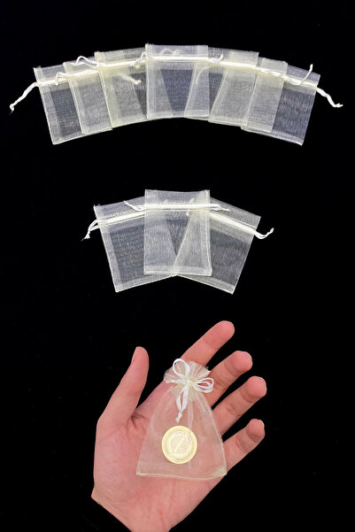 ZEYMERADE Krem Organze Şeffaf Kese, Kına Düğün Çerez Kuruyemiş Altın Takı Söz...