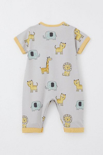 Breeze Baby Boy Short Sleeve Romper with Cute Animals Pattern 0-6 Months, Gray