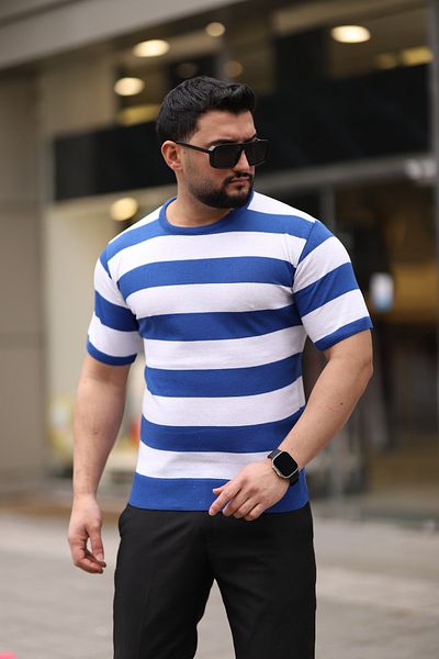Know Μπλουζάκι με ριγέ πλεκτό μπλε λαιμόκοψη