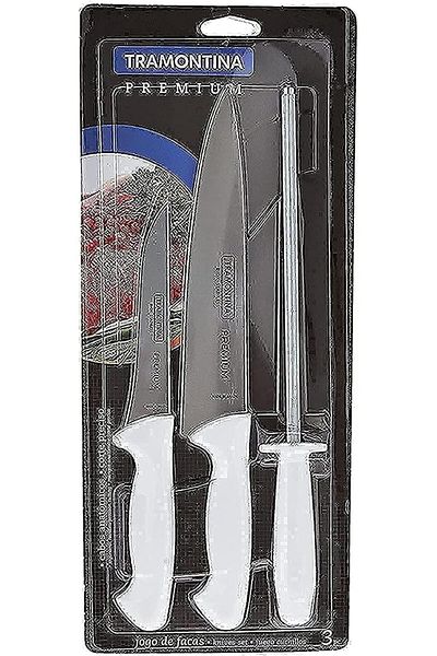 TRAMONTINA Since 1911, Made In Brazil - Premium 3 Pieces Knife And Sharpener Set With Stainless Steel Blade