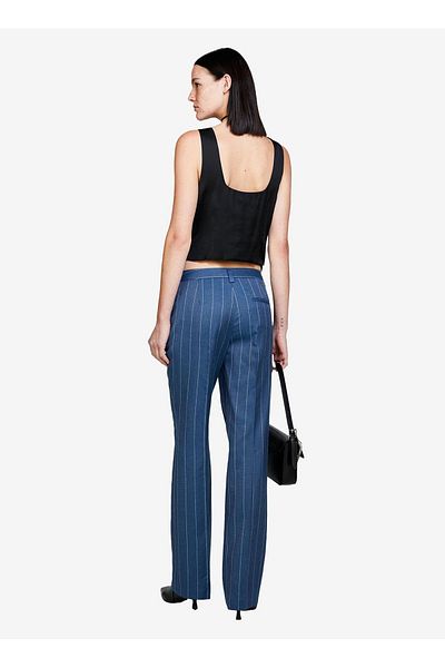 Sisley Blue Women's High Waisted Linen Trousers 47I2Lf04X