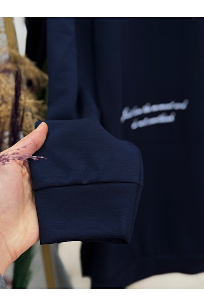 Ebrar Store Αρζού Κάνγκουρος Τυπωμένο Τουνίκ Με Τσέπη-ΝΑ764 Ναυτικό Μπλε