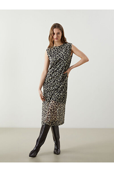 LC Waikiki LCWAIKIKI Rochie clasică pentru femei cu decolteu cu imprimeu leopard