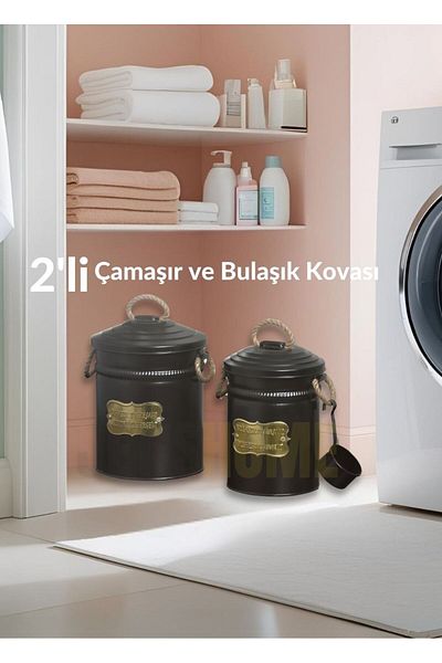 Jet's Home Σετ 2 Piç - Μεταλλικός κάδος πιάτων, απορρυπαντικό ζυγαριάς και ανοξείδωτος γαλβανισμός
