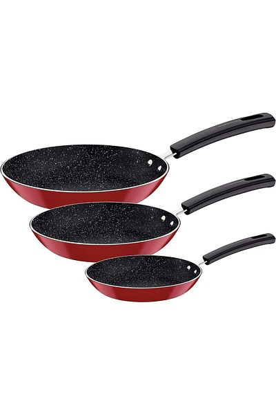 TRAMONTINA Since 1911, Made In Brazil - 3 Pieces Red Aluminum Frying Pan Set - 20cm 24cm 28cm