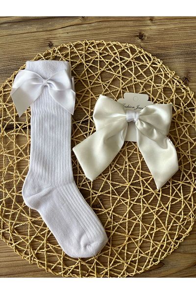 baderin White Bow Sock Buckle Set