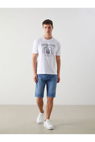 LC Waikiki Ανδρικό μπλουζάκι LCW Crew Neck με εμπριμέ χτενισμένο βαμβάκι