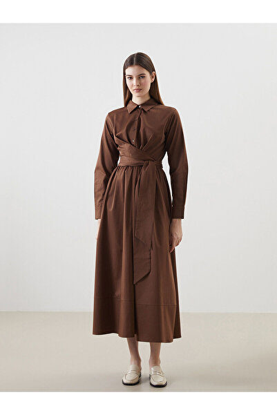 LC Waikiki LCW Modest Brown Shirt Collar Poplin Sukienka damska