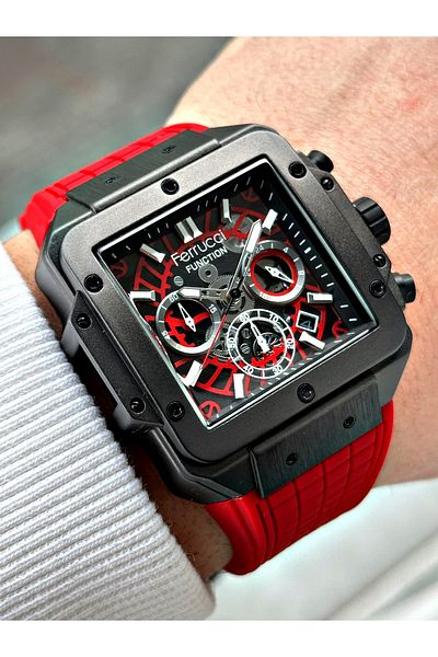 Ferrucci Function Red Color Silicone Cord Men Wrist Watch Fcf23014