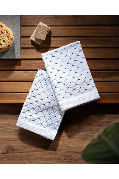 Madame Coco Marty 2 Pack 100% Cotton Hand Towels - White