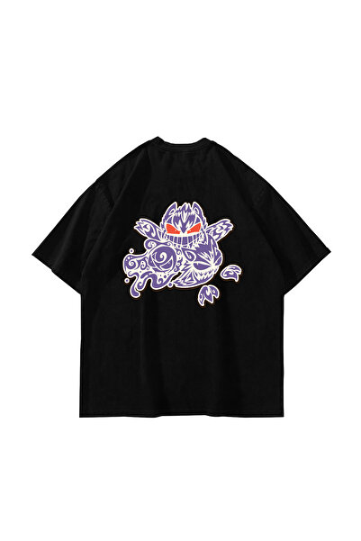 Sekizbiraltı Чорна унісекс футболка з принтом y2K Gengar в стилі оверсайз