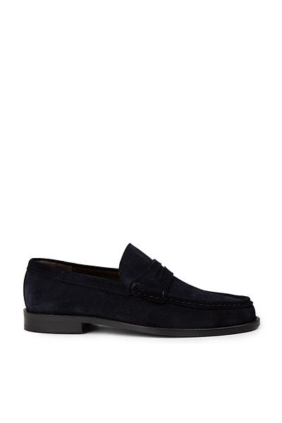 Deery Men's Genuine Suede Navy Blue Loafers