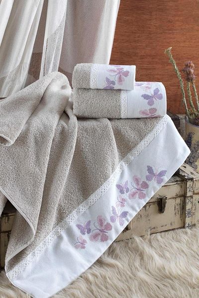 Ellia Soft Σετ βαμβακερών πετσετών Carmen 3 τεμαχίων - Σετ μπάνιου πολυτελείας σε κουτί |   Σετ προίκας
