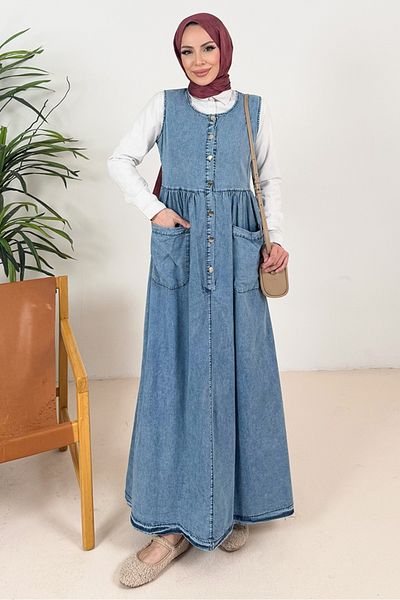 Bestenur Τζιν Gilet με τσέπη Firel Bag 1372 - Μπλε