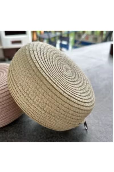 Honney Boutique Geantă de paie lucrată manual Geantă rotundă de paie Geantă de plajă de vară Genți de umăr țesute 12x12cm
