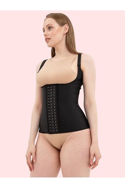 MİSTİRİK Trigoso Model 4 Stage Firming and Slimming Strap Corset Belly Melting Corset Black Color