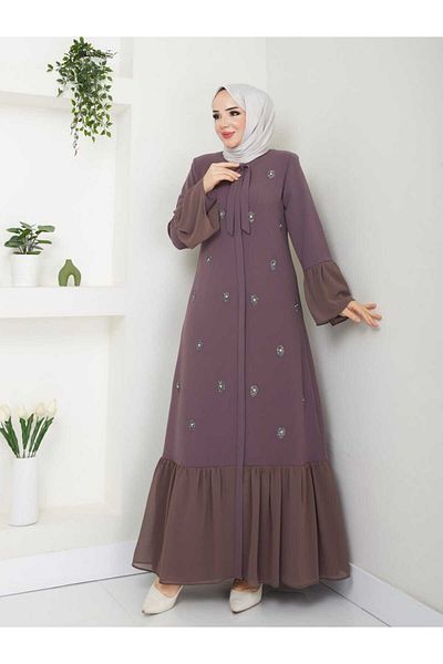 SARİAL GİYİM New Season Drop Embroidered Tulle Detailed Young Stylish Summer Vi̇zyon Abaya Ferace