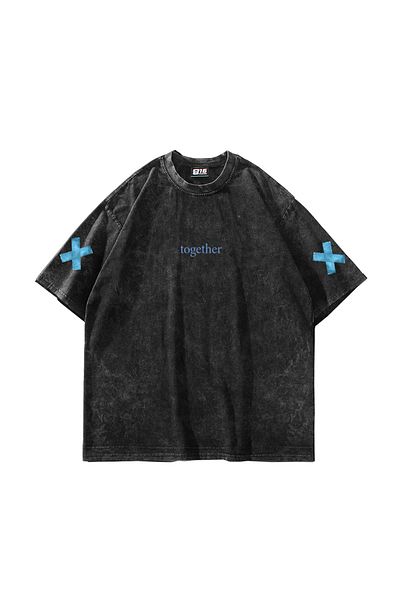 Sekizbiraltı Πλένεται μαύρο Together Back Printed Oversize Unisex Tshirt