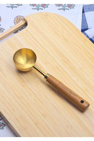 HomeTarz Gold Measuring Spoon with Wooden Handle - Coffee Measuring Spoon - 30 ml