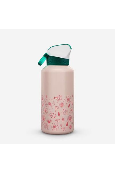 Decathlon Children's Outdoor Aluminum Water Bottle with Straw - 0.6 L - Pink - 500