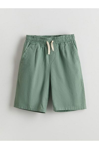 LC Waikiki Lcw Kids Green Elastic Waist Linen Blended Boy Shorts