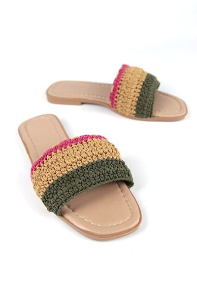 Gökhan Talay Uranus Women's Colorful Knitted Detailed Mink Skin Slippers