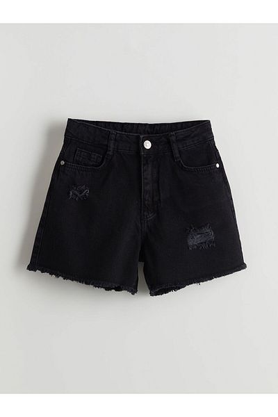 LC Waikiki Blue Girl's Jean Shorts with Adjustable Waist Elastic