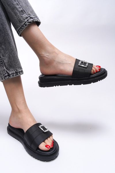 Riccon Johkilia Women's Slippers 0012603 , Black Satin