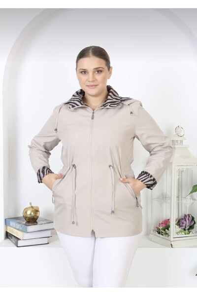 GLR&GYM BERNİSA KADIN BÜYÜK BEDEN ASTARLI KAPÜŞONLU MEVSİMLİK TRENÇKOT