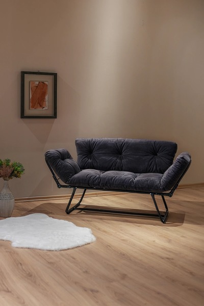 Berta Concept Bhusra Yatak Olabilen Mekanizmalı Ikili Kanepe Kolları Açılan Yataklı Koltuk Füme