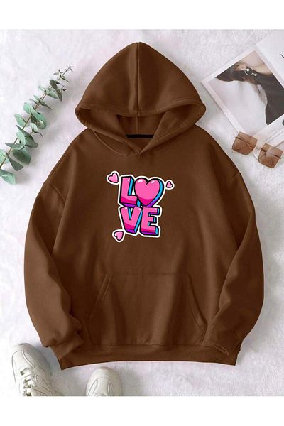 RPT MODA OVERSIZED ΧΑΛΑΡΗ ΕΦΑΡΜΟΓΗ ΡΟΖ LOVE HEART PRINT ΛΕΠΤΟΜΕΡΗ ΜΕ ΚΟΥΚΟΥΛΑ ΒΑΣΙΚΟ ΦΟΥΤΕΡ ΜΠΛΟΥΖΑ