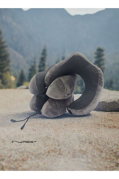 INREST Soft Portable Neck Pillow Outer Material Microfibre 100% Brown And Black