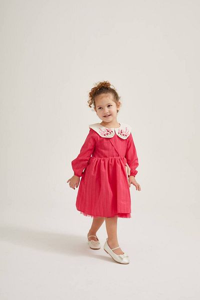 Similand baby&kids Si̇mi̇land Baby&Kids Girl's Collar Detailed Dress