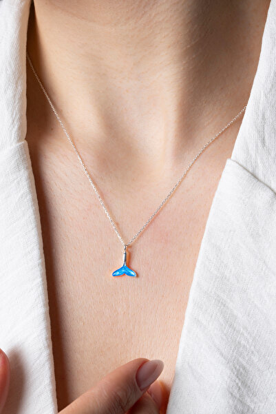 Elika Silver 925 Ayar Gümüş Mavi Mineli Deniz Kızı Model Şans Kolye