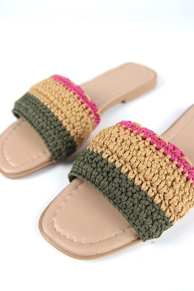 Gökhan Talay Uranus Women's Colorful Knitted Detailed Mink Skin Slippers