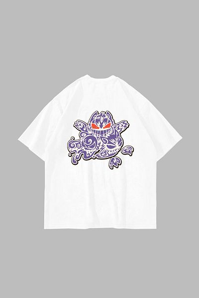 Sekizbiraltı Tricou unisex oversize alb cu imprimeu Gengar y2K