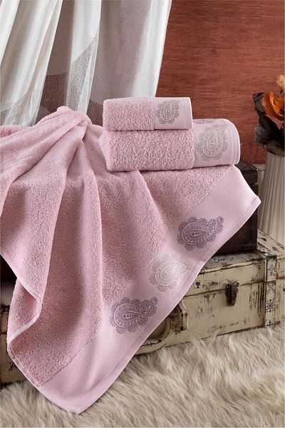 Ellia Soft Σετ πετσετών Elena 100% βαμβακερό - Σετ μπάνιου 3 τεμαχίων - Σετ προίκας - Μπάνιο πολυτελείας