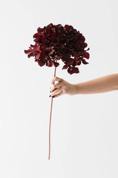 Güleç Yapay Çiçek Yapay Vazo Çiçeği Ortanca 75 Cm 5 Dal Bordo