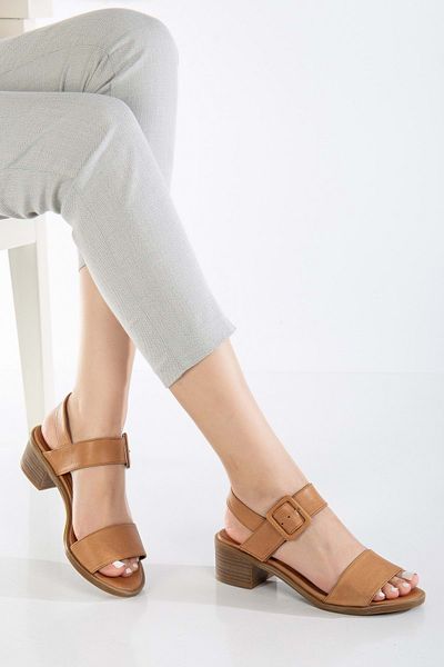 ANALİN SHOES Sandale de damă din piele naturală cu cataramă cu curele groase - maro
