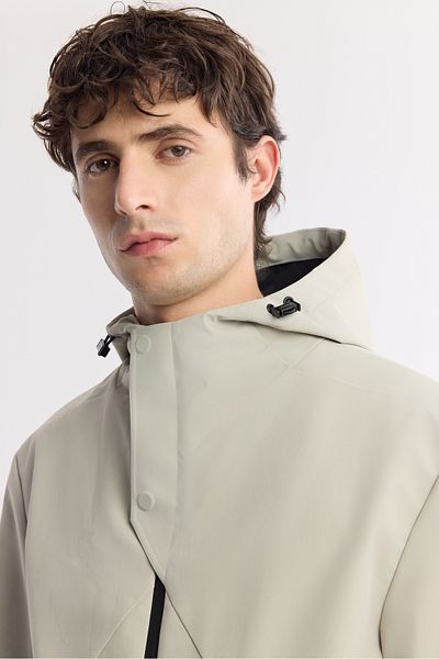 Avva Men's Light Beige Hooded Collar Windproof Lightweight Coat A51Y6054