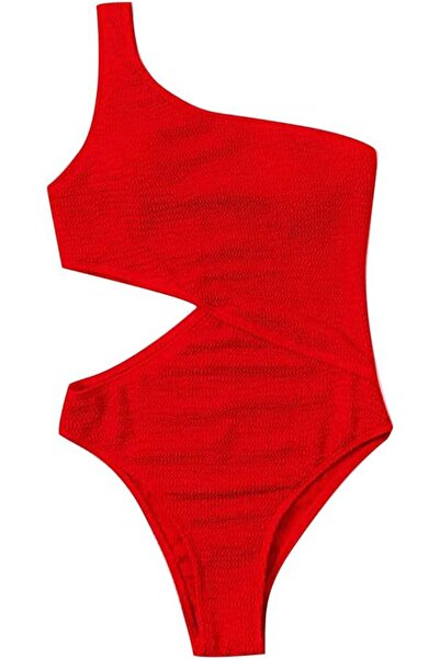 DEEP BEACH Kırmızı Tek Omuzlu Dokulu Mayo DB20020M