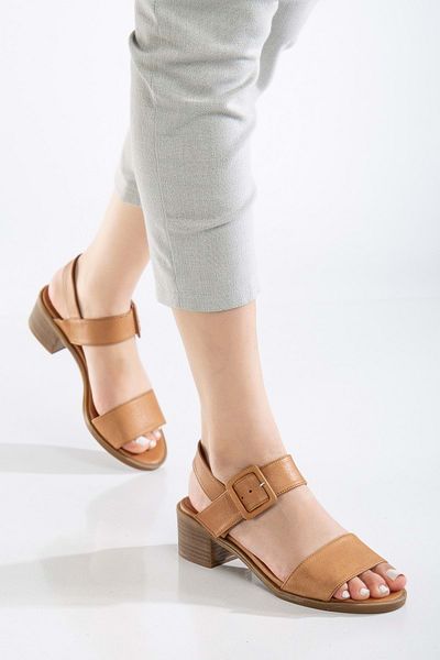 ANALİN SHOES Sandale de damă din piele naturală cu cataramă cu curele groase - maro