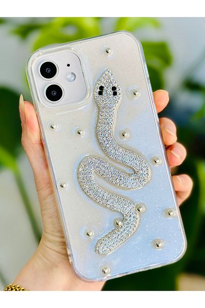 Go Aksesuar حافظة سيليكون مرنة متوافقة مع هاتف Iphone 12 و12 Pro مع لعبة بتصميم ثعبان حجري