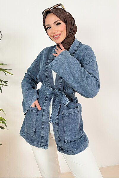 Bestenur Siyel Ζώνη Διπλής Τσέπης Τζιν Κιμονό 1384 - Μπλε