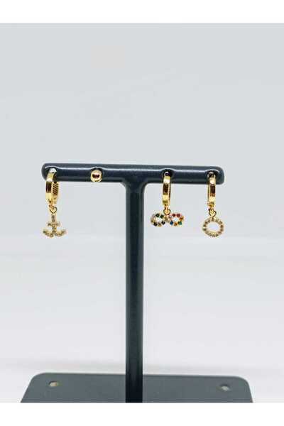 mama india alaçatı Gold Color Zircon Stone 4-Piece Hoop Earring Set, Anchor, ...