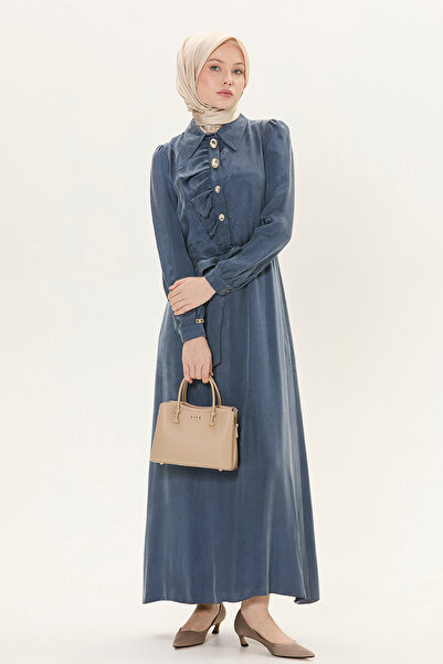 Setrms Taşlı Volan Detaylı Belde Kuşaklı Elbise