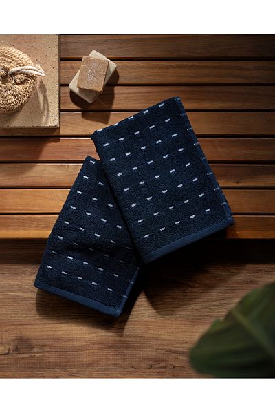 Madame Coco Leroy 2 Pack 100% Cotton Hand Towels - Navy Blue