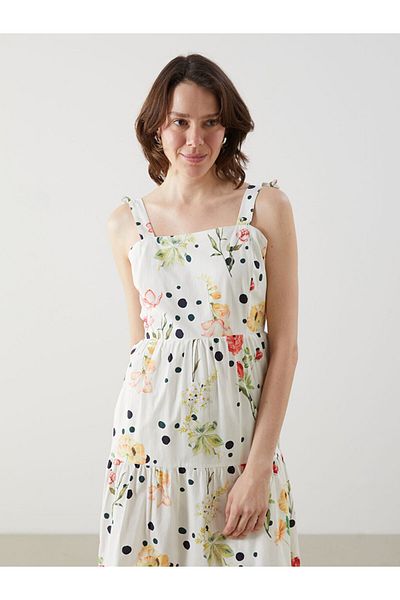 LC Waikiki Lcw Comfort Mixed Floral Bow Women's Midi Dress