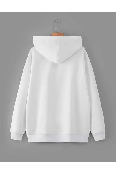 RPT MODA Oversized Casual Cut Flowers Printed Detail Hooded Basic Sweatshirt Top
